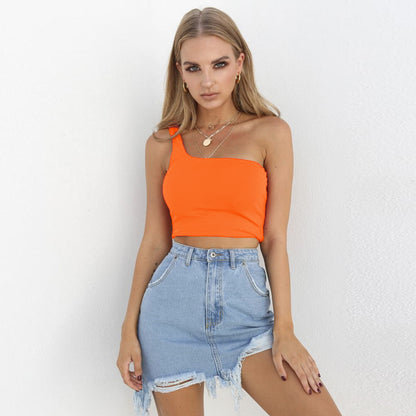 New Dress Summer Sexy One-Shoulder Midriff-Baring Top Women  Summer