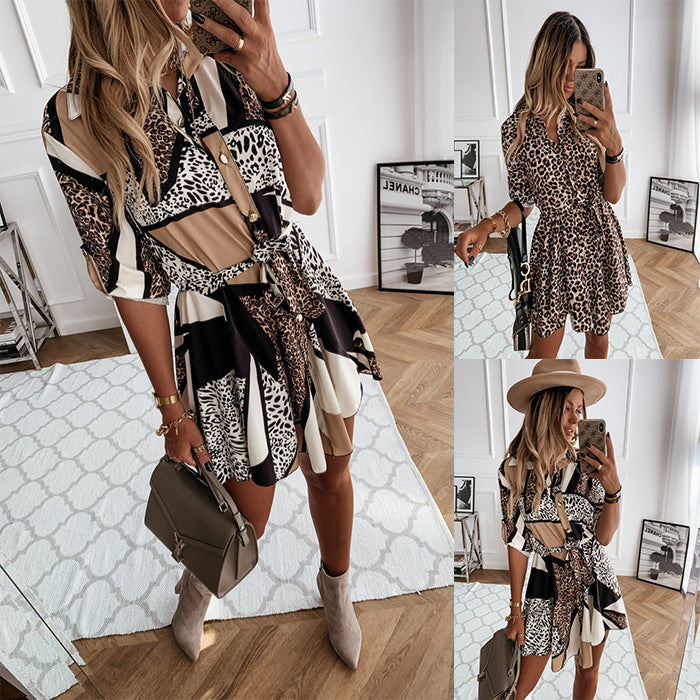 New Spring And Summer Fashion Sexy Print Shirt Skirt Dress Women