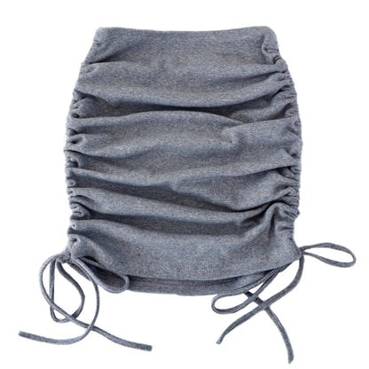 Knitted Threaded Side Drawstring Elastic Pleated Skirt Sexy Slim Adjustable Hip Skirt