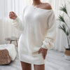 Autumn and Winter  Long Sleeve off Shoulder Casual Loose Knitted Sweater Dress Women Clothing