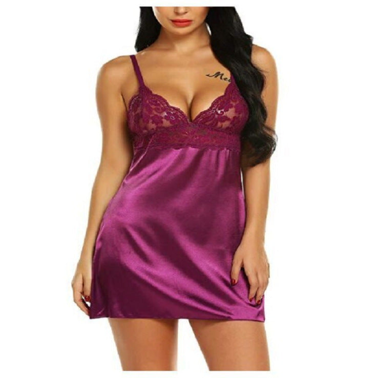 Pajamas Emulation Silk Nightgown plus Size Sexy Lingerie Nightdress