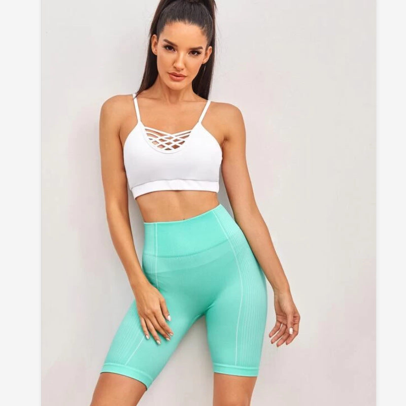 Hot High Waist Fluorescent Five-Point Pants Hip Lifting Breathable Moisture Wicking Stretch Sports Shorts for Women