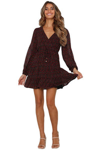 Autumn New Sexy V-neck Long Sleeve Lace Printing Dress for Women