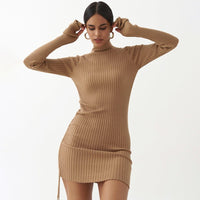 Turtleneck Slim Dress 2021 Autumn and Winter New Finger Stall Drawstring Slimming Hip Skirt Plus Size