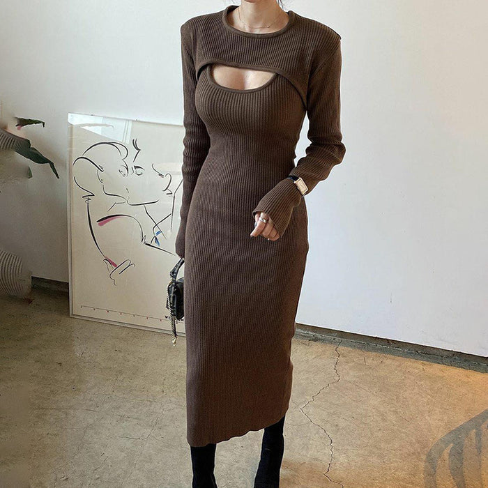 Fashion Shawl Blouse Slim Fit Slimming Slit Cami Dress Two-piece Set For Women
