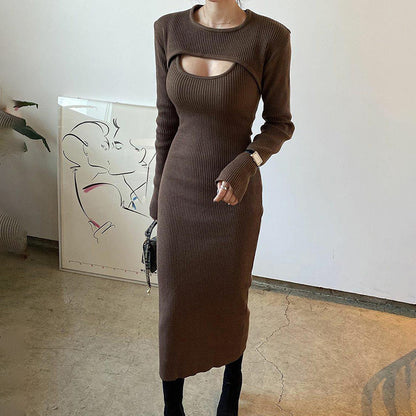 Fashion Shawl Blouse Slim Fit Slimming Slit Cami Dress Two-piece Set For Women