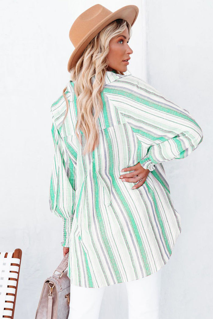 Pocketed Striped Button Shirt with Slits
