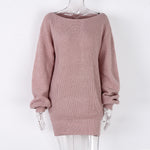 Autumn and Winter  Long Sleeve off Shoulder Casual Loose Knitted Sweater Dress Women Clothing
