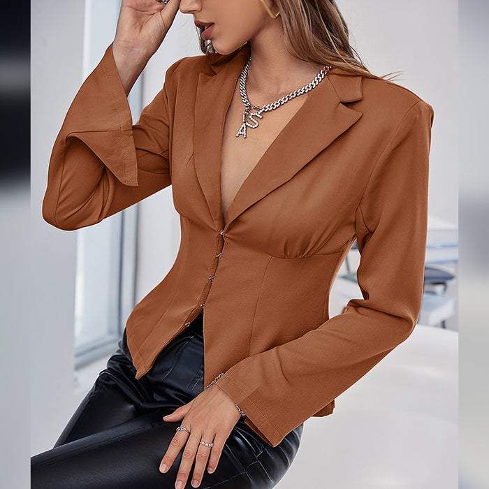Autumn winter fashion split skinny blazer office lady Long sleeve lapel wrap waist jacket women Solid outwear lady