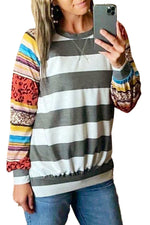 Colorful Leopard Striped Splicing Raglan Sleeve Sweatshirt