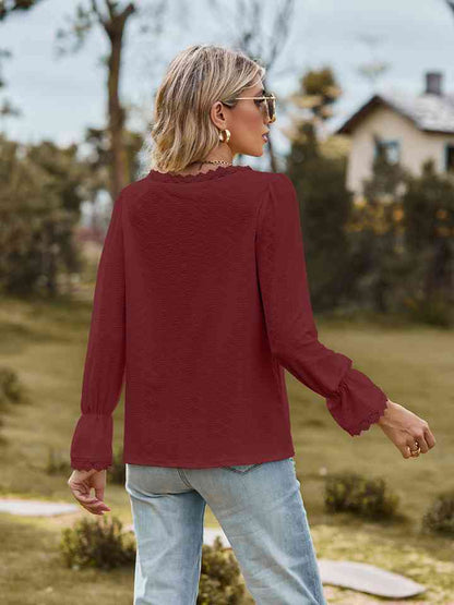 V-Neck Flounce Sleeve Blouse