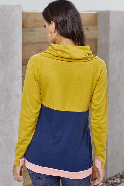 Mustard Navy Colorblock Thumbhole Sleeved Sweatshirt