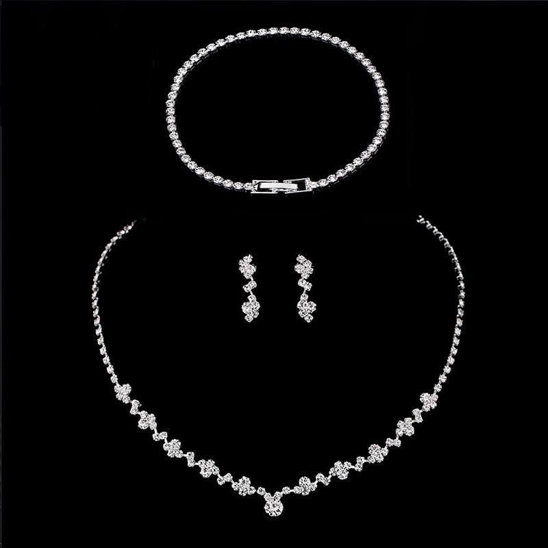 TREAZY Simple Style Crystal Bridesmaid Bridal Wedding Jewelry Sets Rhinestone Choker Necklace Earrings Bracelet Set for Women