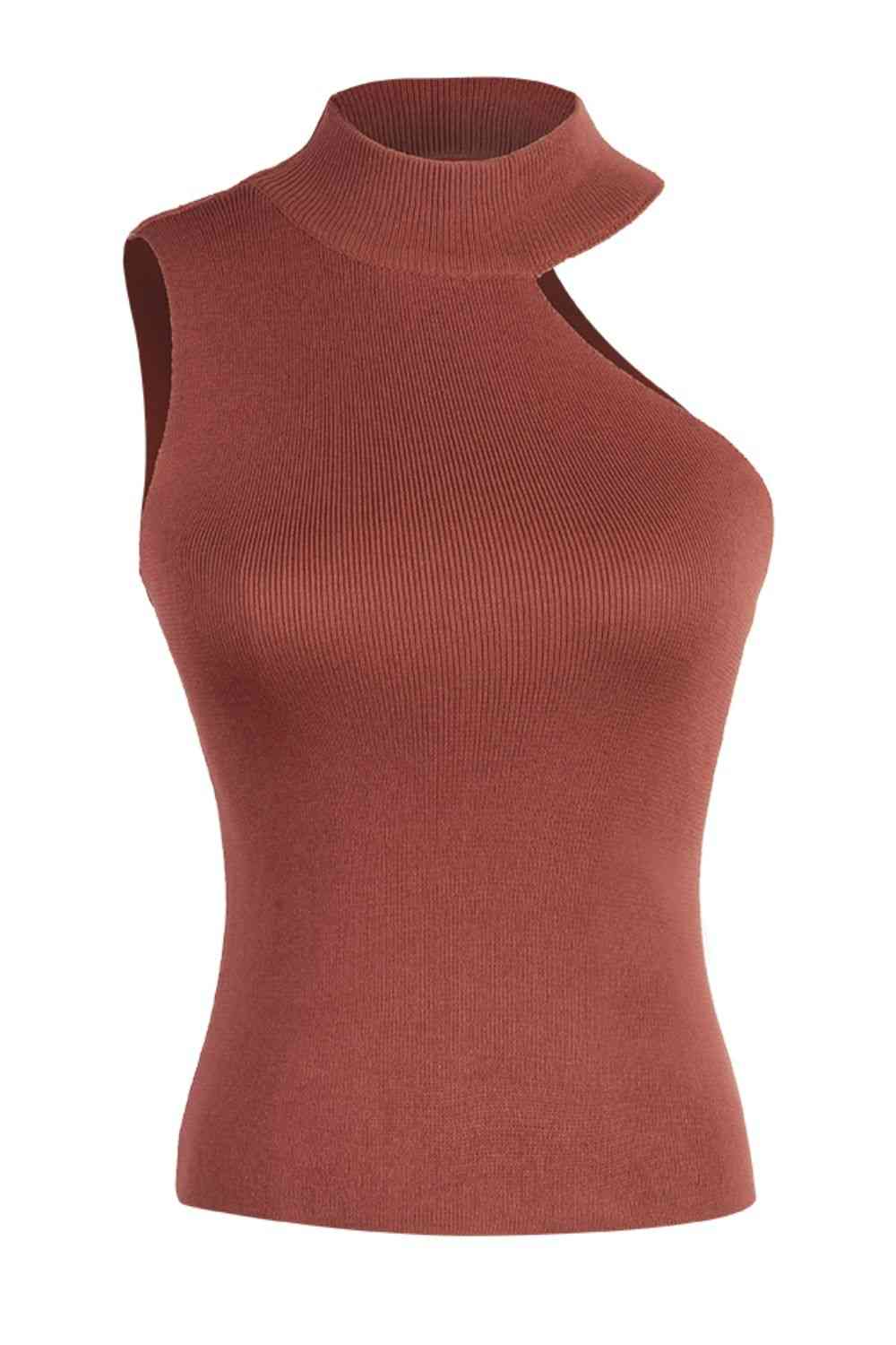 Asymmetrical Sleeveless Rib-Knit Top