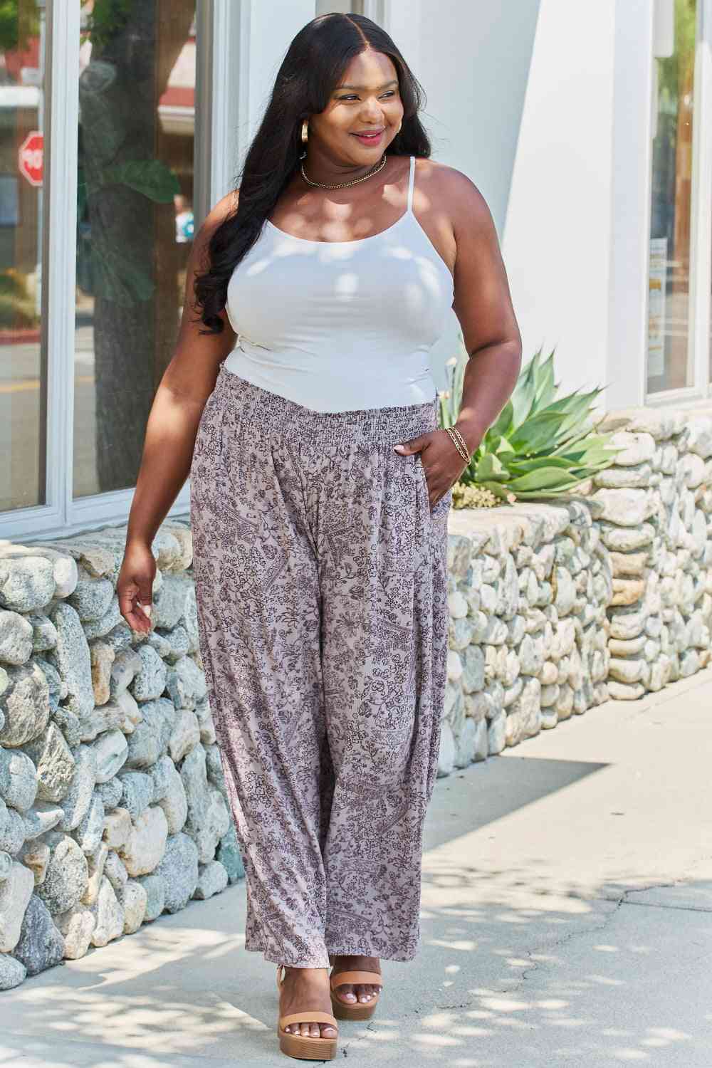 GeeGee In The Works Plus Size Printed Wide Leg Pants