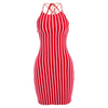 Sleeveless Back Lace Dress White And Red Striped Dresses