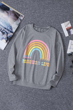 Rainbow Letter Print Crew Neck Graphic Sweatshirt