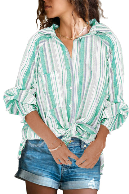 Pocketed Striped Button Shirt with Slits