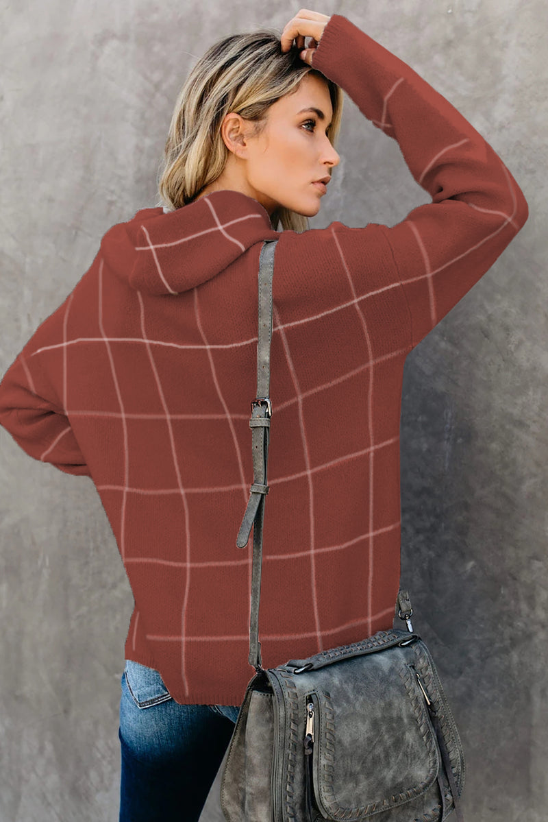 Grid Pattern Turtleneck Sweater