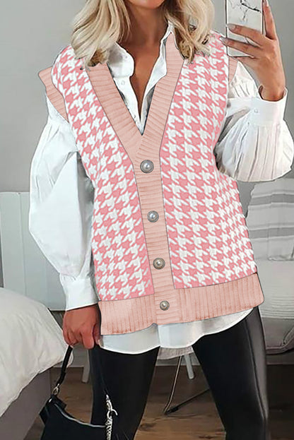 Houndstooth Vest Cardigan