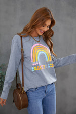 Rainbow Letter Print Crew Neck Graphic Sweatshirt