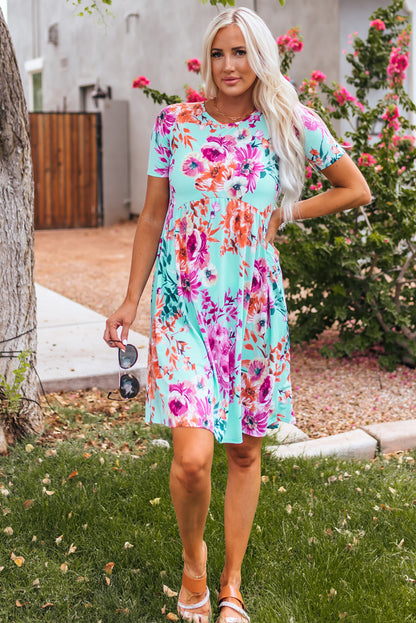 Short Sleeve High Waist Floral T-shirt Dress