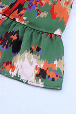 Abstract Print Ruffled Drawstring High Waist Mini Dress