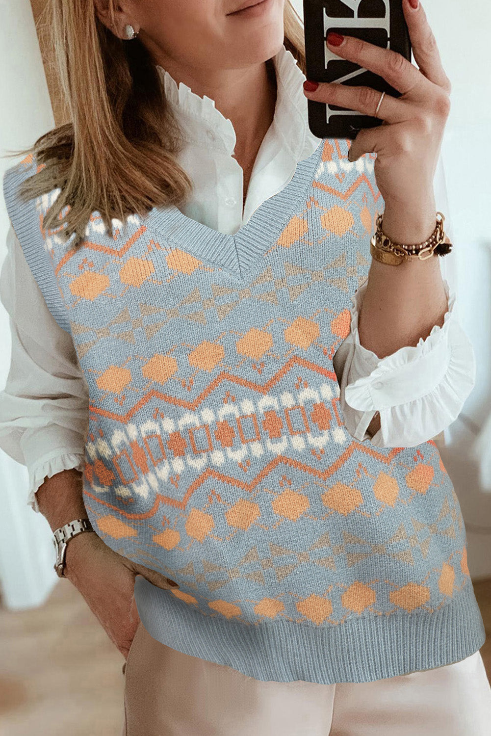 Tribal Print V Neck Knitted Sweater Vest