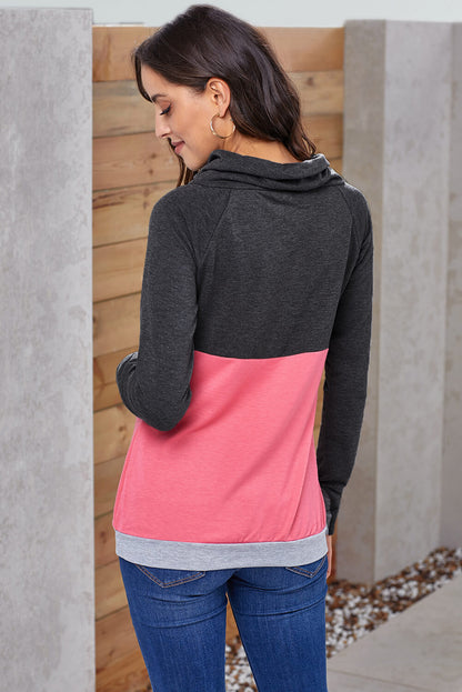 Charcoal Pink Colorblock Thumbhole Sleeved Sweatshirt