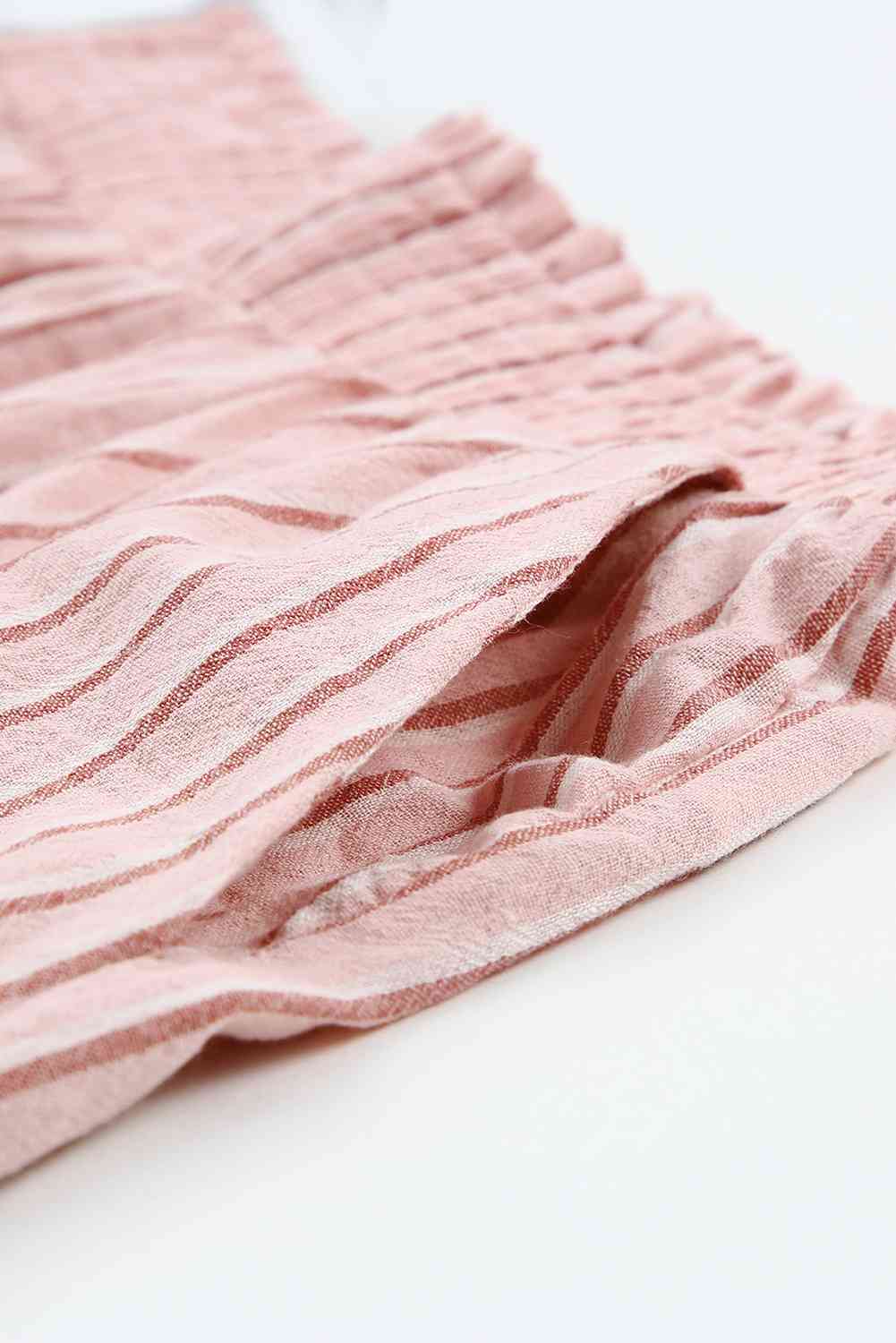 Striped Frayed Hem Paperbag Shorts