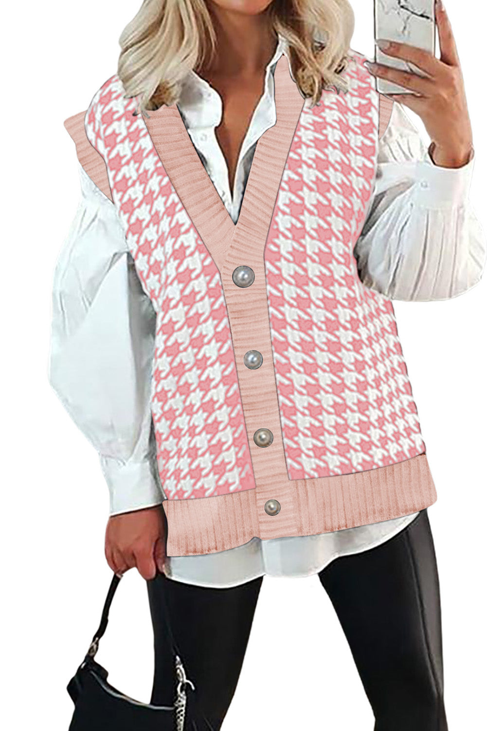 Houndstooth Vest Cardigan