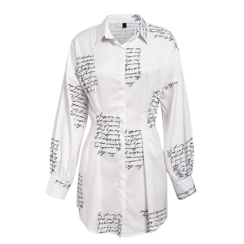 Glamaker Letter Print Sexy Mini Short Shirt Dress Women White Long Sleeve Party Club Dress Winter Autumn Elegant Bodycon Dress