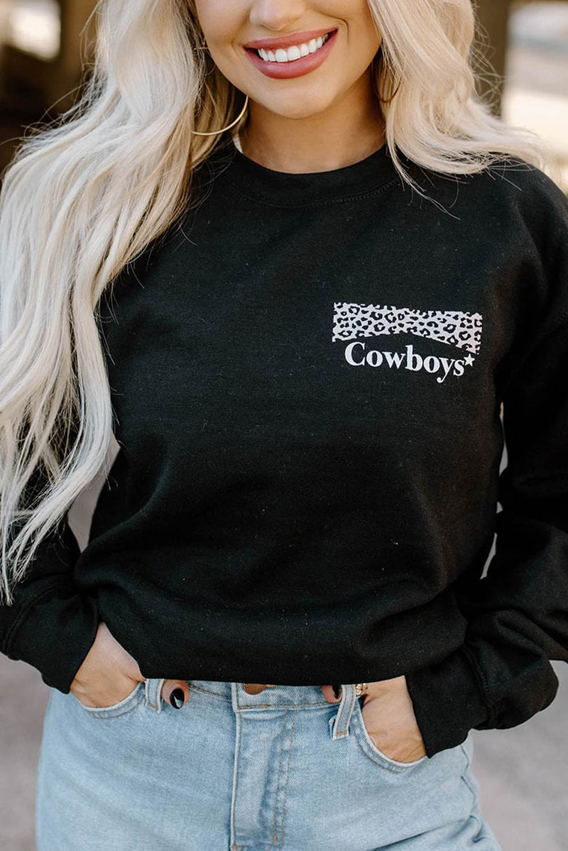 Cowboy Leopard Print Drop Sleeve Pullover Sweatshirt