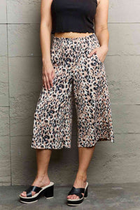 Ninexis Leopard High Waist Flowy Wide Leg Pants with Pockets