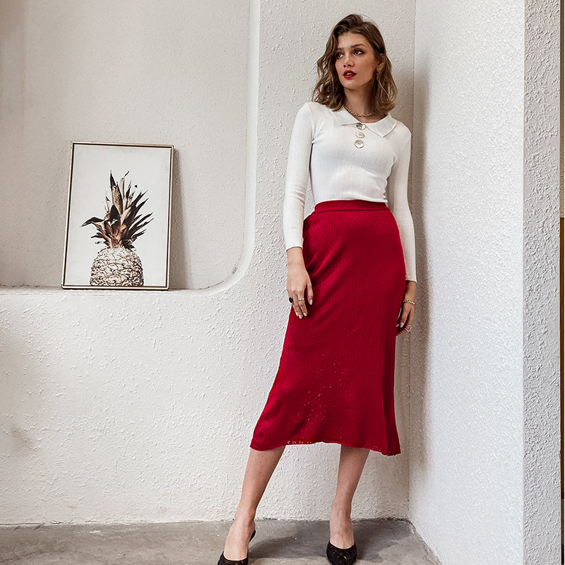 Simplee Sexy Wine Red Autumn Winter Solid Women Skirt Office Lady High Waist Female Bud New Fashion Chic Vintage Dress