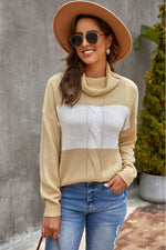 Colorblock Turtleneck Loose Knitted Sweater