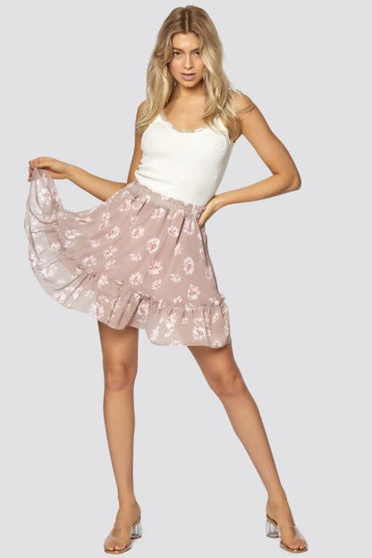 Women Summer Boho Mini Skirt High Waist Ruffle Layered Leopard Swing Short Skirt