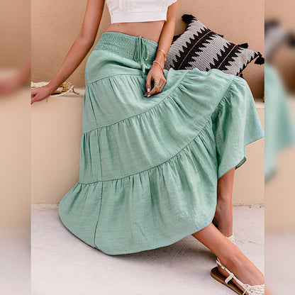 Casual solid women a-line long skirts summer Elegant elastic sash high waist skirt female Holiday beach bottoms vestidos