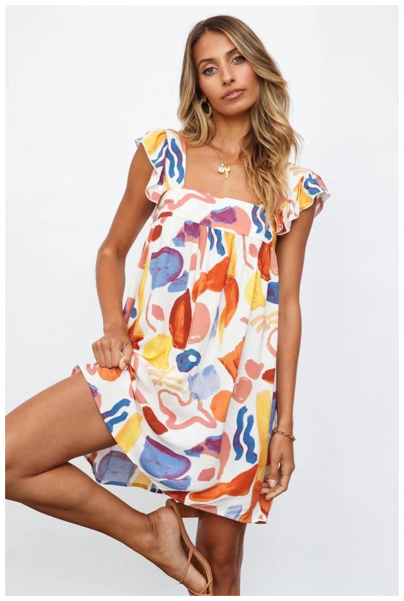 Summer New Suspender Printed Loose Dress for Women