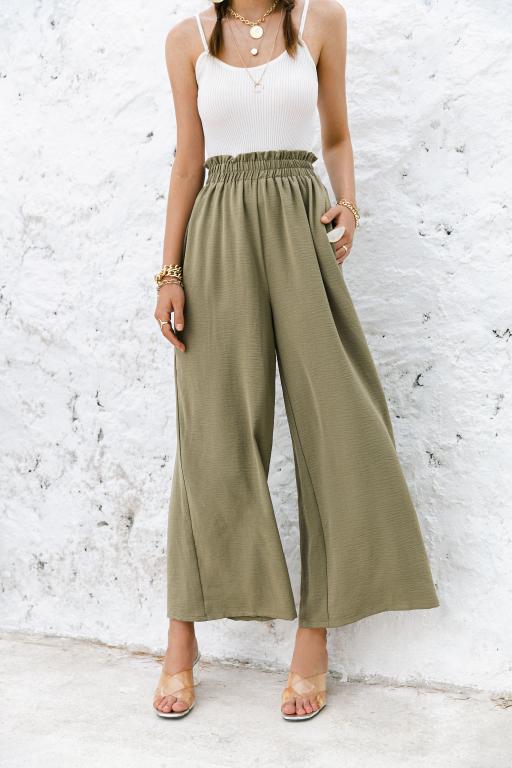 summer New Office style dark green wide-leg pants women