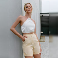 high waist summer women shorts Fashion High Street Button Cotton Bottom Casual Elegant Office Lady Shorts