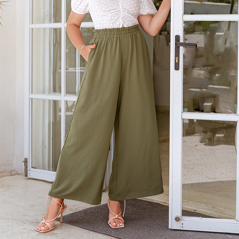 summer New Office style dark green wide-leg pants women