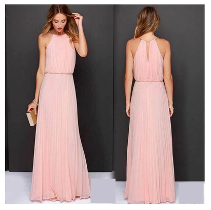 Halter Solid Color Chiffon Sleeveless Dress Dress  Long Dress