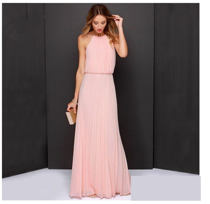 Halter Solid Color Chiffon Sleeveless Dress Dress  Long Dress