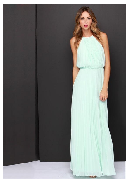 Halter Solid Color Chiffon Sleeveless Dress Dress  Long Dress