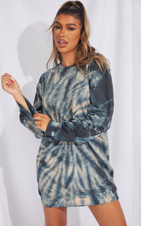 Tie-Dye Printed Sweater Dress Hot Spiral Pattern Long Sleeve Dress
