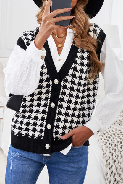 Houndstooth Vest Cardigan