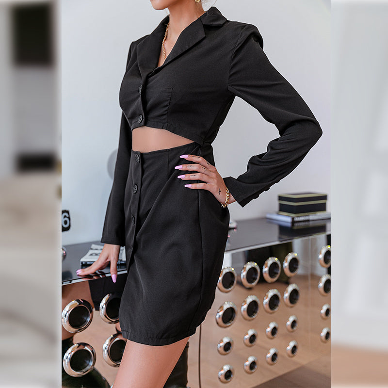 2021 Spring And Autumn New One-Piece Dress Solid Color Slim Women  Dress Show Umbilical Slit Skirt