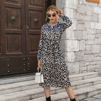 Bohemian Floral Printed Long Sleeves Lace Up Women Dress Holiday Buttons Lapel Maxi Dresses Female Loose Beach Vestidos