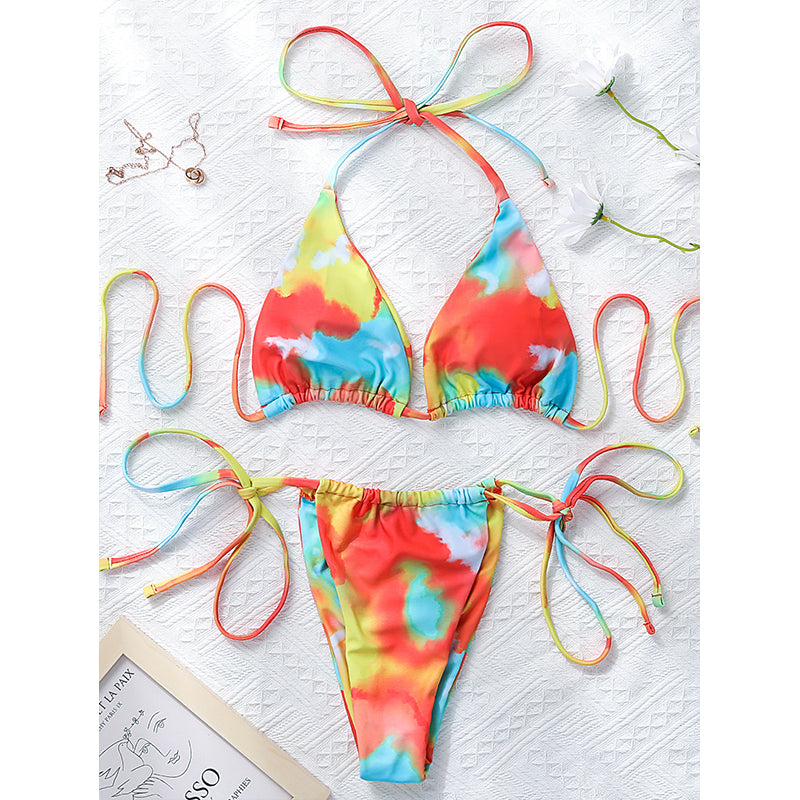 Print Bikinis Halter Swimsuit Women Thong Bathing Suits Bandage Swimwear Conjunto Biquinis Feminino Trajes De BañO Mujer